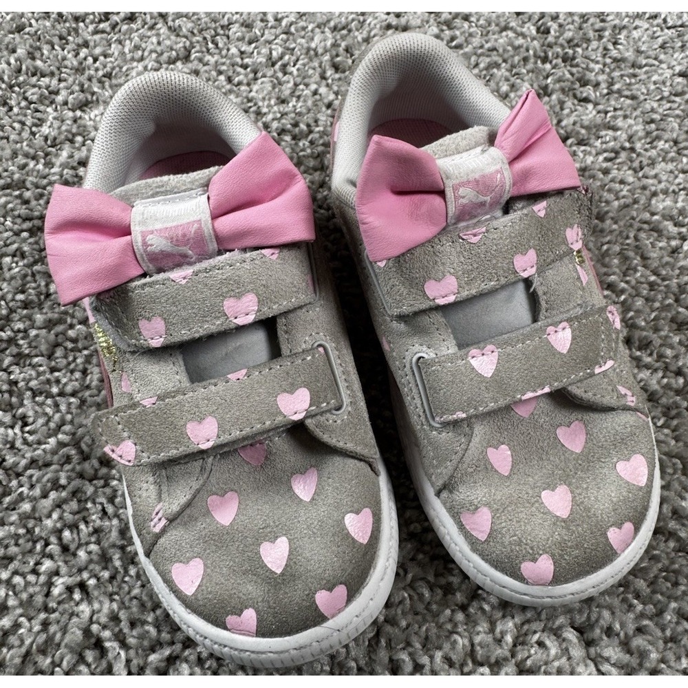 Puma Girls Sneakers Hook And‎ Loop Hearts Bows Size 9C
